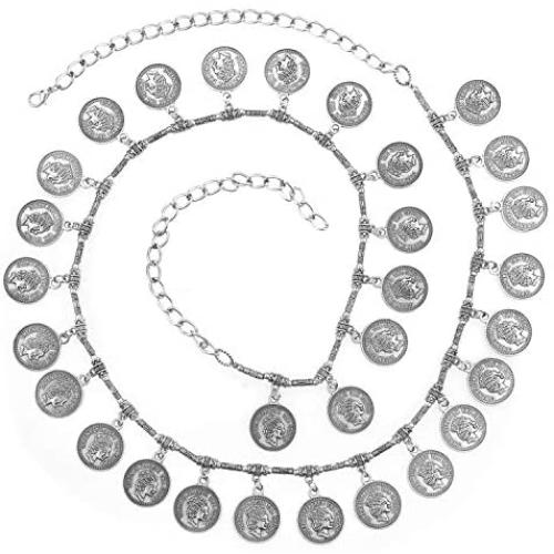 Efulgenz Boho Vintage Antique Ethnic Gypsy Tribal Indian Oxidized Silver Coin Waist Belt Belly Chain Kamarbandh Body Jewelry