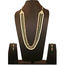 Touchstone Indian Bollywood Handcrafted Traditional Royal Mughal Kundan Polki Meenakari Enamel Colorful Wedding Designer Jewelry Long Necklace Set in Gold and Silver Tone for Women.