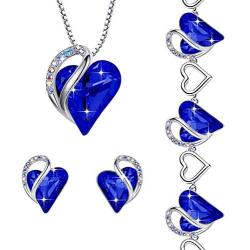 Leafael Infinity Love Crystal Heart Bundle Jewelry Set Lapis Lazuli Cobalt Blue Gifts for Women Necklace Earrings Bracelet, Silver-Tone