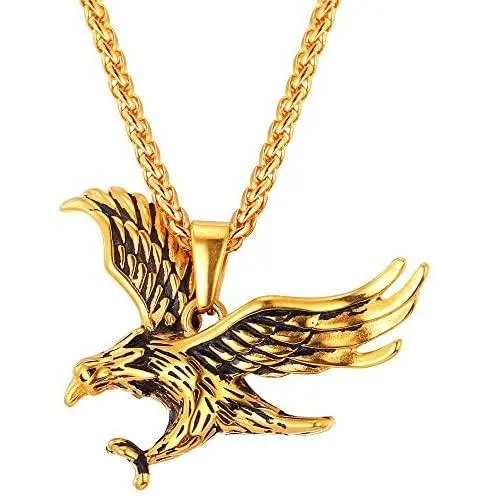 U7 Men Stainless Steel/18K Gold Plated Chain Cool King of The Sky Hawk Eagle Pendant Necklace U7 Men Stainless Steel/18K Gold Plated Chain Cool King of The Sky Hawk Eagle Pendant Necklace
