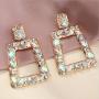 Hollow Geometric Crystal Statement Drop Earrings Bohemian Metal Colorful Crystal Design Dangle Earring for Women Girl Gold Fashion Jewelry