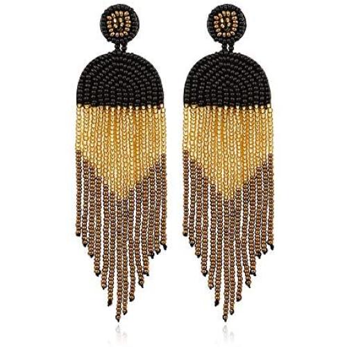 ALLEN DANMI Jewelry Dangle Earrings Ethnic Bohemia Style Handmade Colorized Seed Beads Waterfall Shape Statement Drop Earrings Shining Luxury Gift for Women.