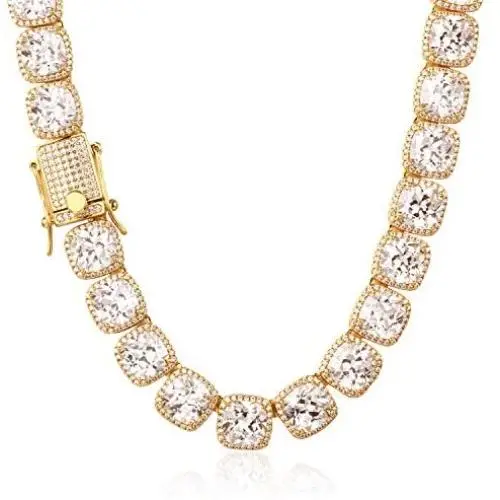 TRIPOD JEWELRY 10mm Tennis Chain for Men Cluster Lab Diamond Iced Out Necklace,18K Gold/ White Gold/ Rose Gold Plated Choker Necklaces for Women with Full Iced Clasp TRIPOD JEWELRY 10mm Tennis Chain for Men Cluster Lab Diamond Iced Out Necklace,18K Gold/ White Gold/ Rose Gold Plated Choker Necklaces for Women with Full Iced Clasp