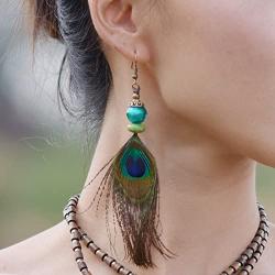 Dandingding Vintage Luxury Peacock Feather Earrings