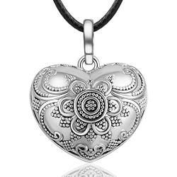 EUDORA Harmony Ball Necklace Vintage Heart Chime Bola Pendant 30'' & 45'' Rope for Pregnancy Women Silver Plated Copper