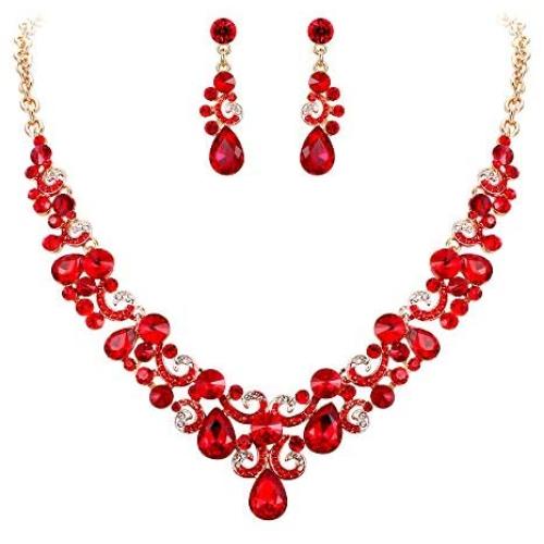 EVER FAITH Wedding Bridal Jewelry Accessory Crystal Elegant Teardrop Floral Wave Necklace Earrings Set for Women
