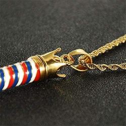 PAURO Unisex Stainless Steel Barber Shop Sign Pendant Turn Light Necklace