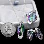 Uloveido White Gold Plated Jewelry Set Rainbow Mystic Topaz Ring Earrings Pendant Necklace T472