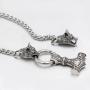 GuoShuang Men Viking Stainless Steel Wolf Head with Thors Mjolnir Pendant Necklace