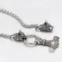 GuoShuang Men Viking Stainless Steel Wolf Head with Thors Mjolnir Pendant Necklace