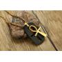 PJ Jewelry Mens Stainless Steel Ancient Egyptian Key of Life Ankh Cross Dog Tag Pendant Necklace,Removable