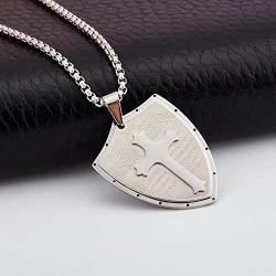 Starmond Shield Armor of God Ephesians 6:16-17,Faith Cross Stainless Steel Pendant Necklace,Mens Cross Pendant Jewelry Necklace 24'' Chain