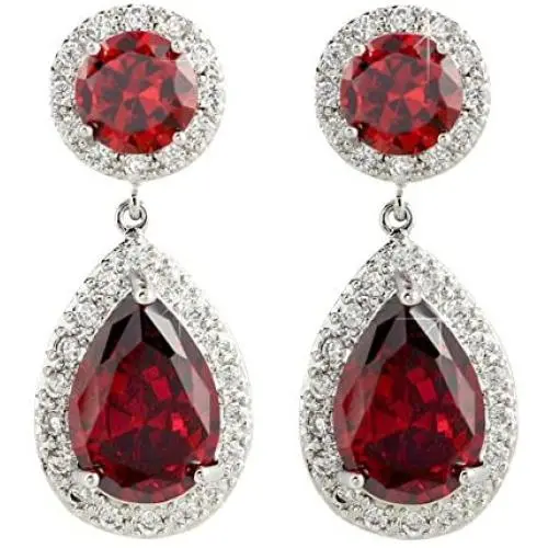 SELOVO Zircon Teardrop Tear Drop Dangle Earrings Jewelry Silver Tone