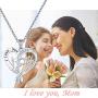 FLYOW 925 Sterling Silver Mummy Necklace I Love You Mom Heart Necklaces 18+2 Inches Adjustable Chain Mothers Day Jewelry