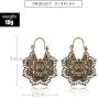 Vintage Mandala Flower Drop Dangle Earring for Women Girl Tribal Hollow Floral Pendant Earrings (Gold)