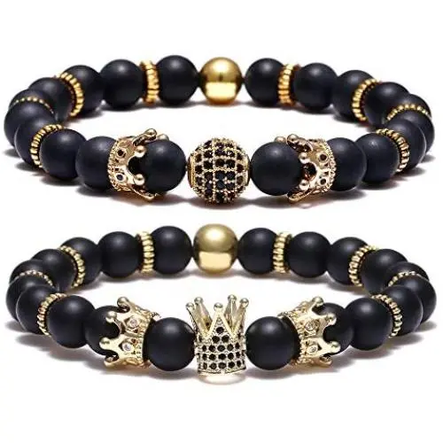 BOMAIL 8mm Crown King Charm Bracelet for Men Women Black Matte Onyx Natural Stone Beads Couple Jewelry BOMAIL 8mm Crown King Charm Bracelet for Men Women Black Matte Onyx Natural Stone Beads Couple Jewelry