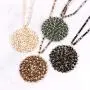 RIAH FASHION Bohemian Beaded Round Pendant Long Statement Necklace - Sparkly Crystal, Wood Braided Sun Disc Wired Circle Charm RIAH FASHION Bohemian Beaded Round Pendant Long Statement Necklace - Sparkly Crystal, Wood Braided Sun Disc Wired Circle Charm