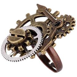 Steampunk Clock Open Rings Punk Goth Steam Gears Adjustable Rings for Men Women Cool Halloween Jewelry Gifts