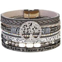 JAOYU Leather Bracelet for Women Cuff Bracelets Crystal Bangle Handmade Wristband Braided Jewelry Bohemian Gift for Teen Girls