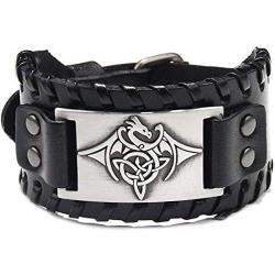 GUNGNEER Men Black Celtic Dragon Leather Bracelet Elastic Irish Strength Power Protection Irish Jewelry Accessories