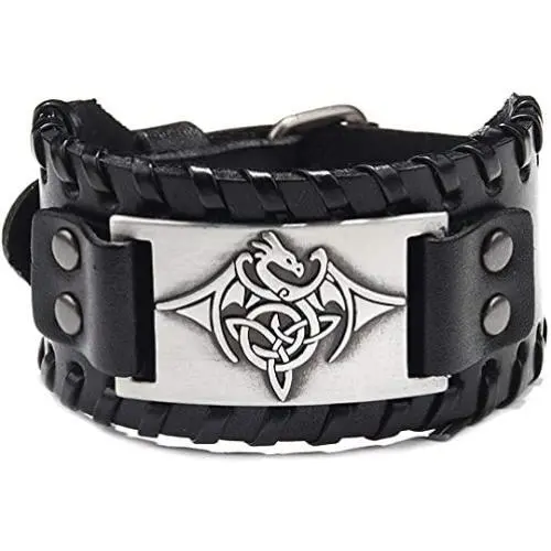 GUNGNEER Men Black Celtic Dragon Leather Bracelet Elastic Irish Strength Power Protection Irish Jewelry Accessories GUNGNEER Men Black Celtic Dragon Leather Bracelet Elastic Irish Strength Power Protection Irish Jewelry Accessories