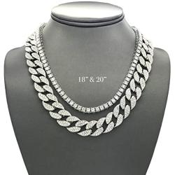 Mens Iced Out Hip Hop Silver tone CZ Miami Cuban Link Chain Choker Necklace