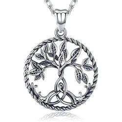 Aniu Tree of Life Necklace, Celtic Family Tree Pendant for Women, Sterling Silver Jewelry Gift - Oxidized Special Effect