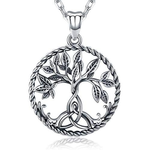 Aniu Tree of Life Necklace, Celtic Family Tree Pendant for Women, Sterling Silver Jewelry Gift - Oxidized Special Effect