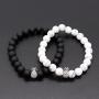 POSHFEEL Pineapple Charm Bracelets for Lovers Couple Black Matte Agate & White Howlite 8mm Beads Bracelet, 7.6''+7.2''