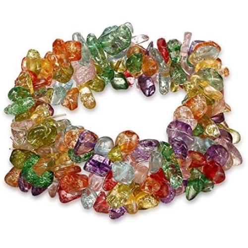 LINJIE JEWELRY Synthetic Amethyst/Turquoise/Rock Crystal Bracelet Quartz Healing Chakra Crushed Stone Chips Chunky Stretch Strand