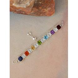 YoTreasure Chakra Stone Solid 925 Sterling Silver Link Chain Bracelet 8''