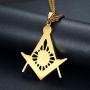 Lee Island Fashion 24K Gold Plated CZ Fully Iced-Out Freemason Pendant Stainless Steel Necklace, 24 inch Chain Jewelry