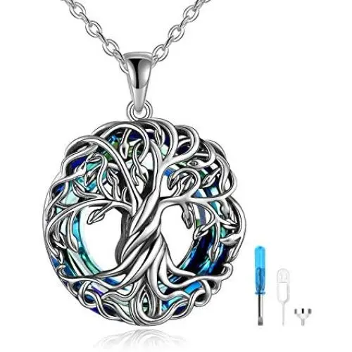 TOUPOP,Tree of Life Urn Necklace Sterling Silver Cremation Necklace Keepsake Ashes with w/Funnel Filler Memorial Locket Jewelry Gifts for Women Girls TOUPOP,Tree of Life Urn Necklace Sterling Silver Cremation Necklace Keepsake Ashes with w/Funnel Filler Memorial Locket Jewelry Gifts for Women Girls