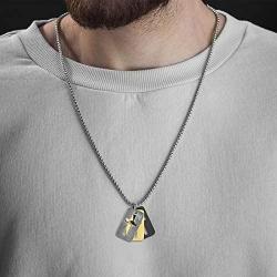 Steve Madden 26'' Tri-Color Stainless Steel Box Chain Open Cross Dogtag Trio Pendant Necklace for Men