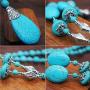 HSQYJ Bohemia Blue Turquoise Pendant Long Beaded Necklace Earring Set with Round Turquoise Bead Drop Dangle Earrings Set for Women Vintage Ethnic Pendant Jewelry…