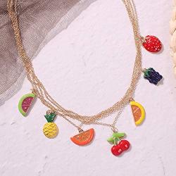 Gold Plated Colorful Fruits Pendant Charms Chain Necklace for Women Girls Teen Girls