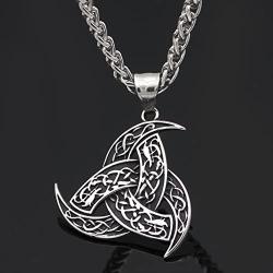 GuoShuang Men Stainless Steel Viking Odins Horn Wolf Pendant Necklace