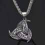 GuoShuang Men Stainless Steel Viking Odins Horn Wolf Pendant Necklace