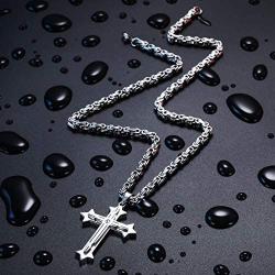 INBLUE Cross Necklace Pendant for Men Boys Women Girls Stainless Steel Cross Faith Necklace Cubic Zirconia Christian Prayer Gifts Friendship Jewelry with 22/24 inches Byzantine Chain