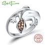 Santuzza 925 Silver Lizard Jewelry Set Ring Earrings Pendant in Black Spinel Champagne Cubic Zirconia Stone