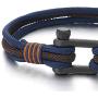 COOLSTEELANDBEYOND Men Women Steel Screw Anchor Shackle Nautical Sailor Navy Blue Brown Rope Wristband Wrap Bracelet