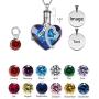 AOBOCO Personalized Cremation Jewelry 925 Sterling Silver Heart Urn Necklace for Ashes, Customized Color Photo Locket Keepsake Urns for Human Dog Ashes Necklace with Austria Crystals Birthstone, Women Memorial Jewelry Bereavement Gifts