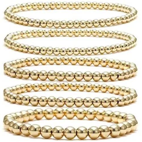 Beaded Bracelet for Women Stack 14 K Real Gold Ball Beads Bracelet Elastic String Friendship Bracelets Set Dainty Stretch Bracelets Jewelry for Men Girls Beaded Bracelet for Women Stack 14 K Real Gold Ball Beads Bracelet Elastic String Friendship Bracelets Set Dainty Stretch Bracelets Jewelry for Men Girls