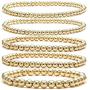 Beaded Bracelet for Women Stack 14 K Real Gold Ball Beads Bracelet Elastic String Friendship Bracelets Set Dainty Stretch Bracelets Jewelry for Men Girls