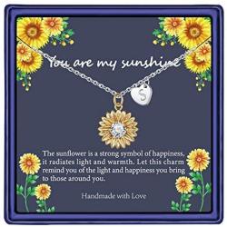 Initial Sunflower Necklaces for Women, 14k Gold Plated Sunflower Necklace CZ Heart Initial Letter Sunflower Pendant Necklace You are My Sunshine Sunflower Jewelry Gifts for Women Girls Alphabet A - Z