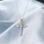 caselast Cross Angel Wings Pendant Necklace Guardian Angel Cubic Zirconia Necklace Valentines Day Jewelry Gifts for Her Women Girls(Gold)