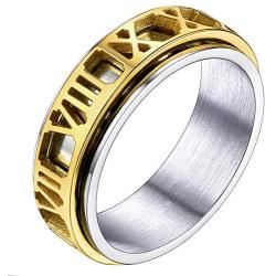 U7 Cool Spinner Ring for Men Women, Stainless Steel 18K Gold Plated 7mm Band with Cuban Link Chain/Celtic Knot/Moon Star/Skull Fidget Rings for Anxiety, Size 7~12, Gift Packed, Personalized Engravable