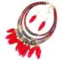 XY Fancy Feather Pendant Multi Layers Tribal Bib Necklace Statement Earring Jewelry Set
