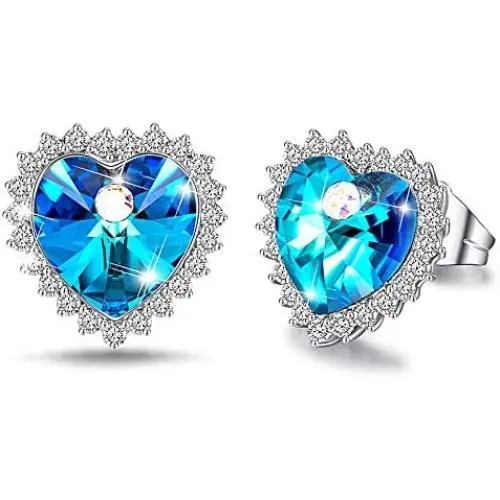 Heart Earrings for Women Girls Birthstone Stud Earrings 18K White Gold Plated with Cubic Zirconia Mothers Day Jewelry Birthday Anniversary Gift for Mom Wife Sister