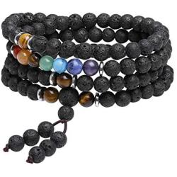 Top Plaza 108 Mala Prayer Beads Stretch Bracelet 7 Chakra Healing Crystal Stone Multilayer Wrap Bracelets Yoga Meditation Reiki Quartz Jewelry for Womens Mens